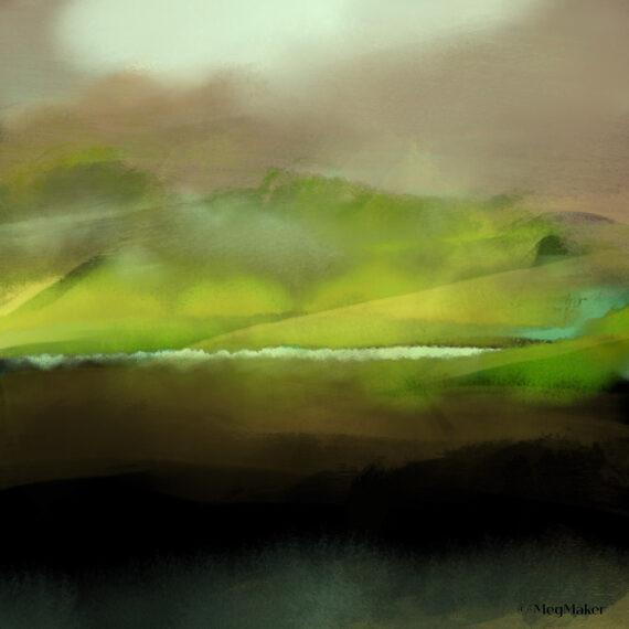 Sundown: moody river painting